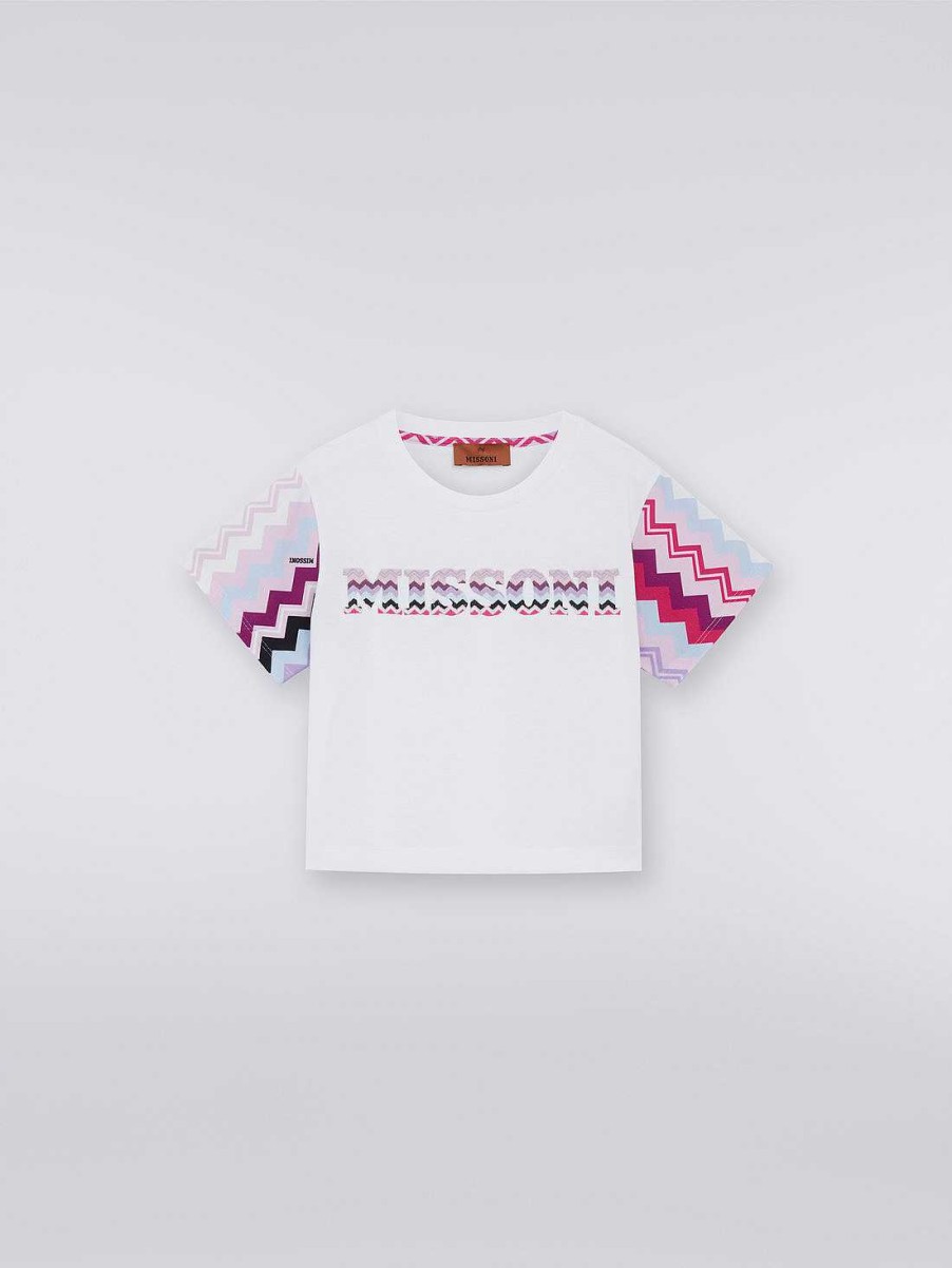 Ragazza (4-14 Anni) Missoni | T-Shirt In Cotone Con Inserti E Logo A Zigzag Multicolore