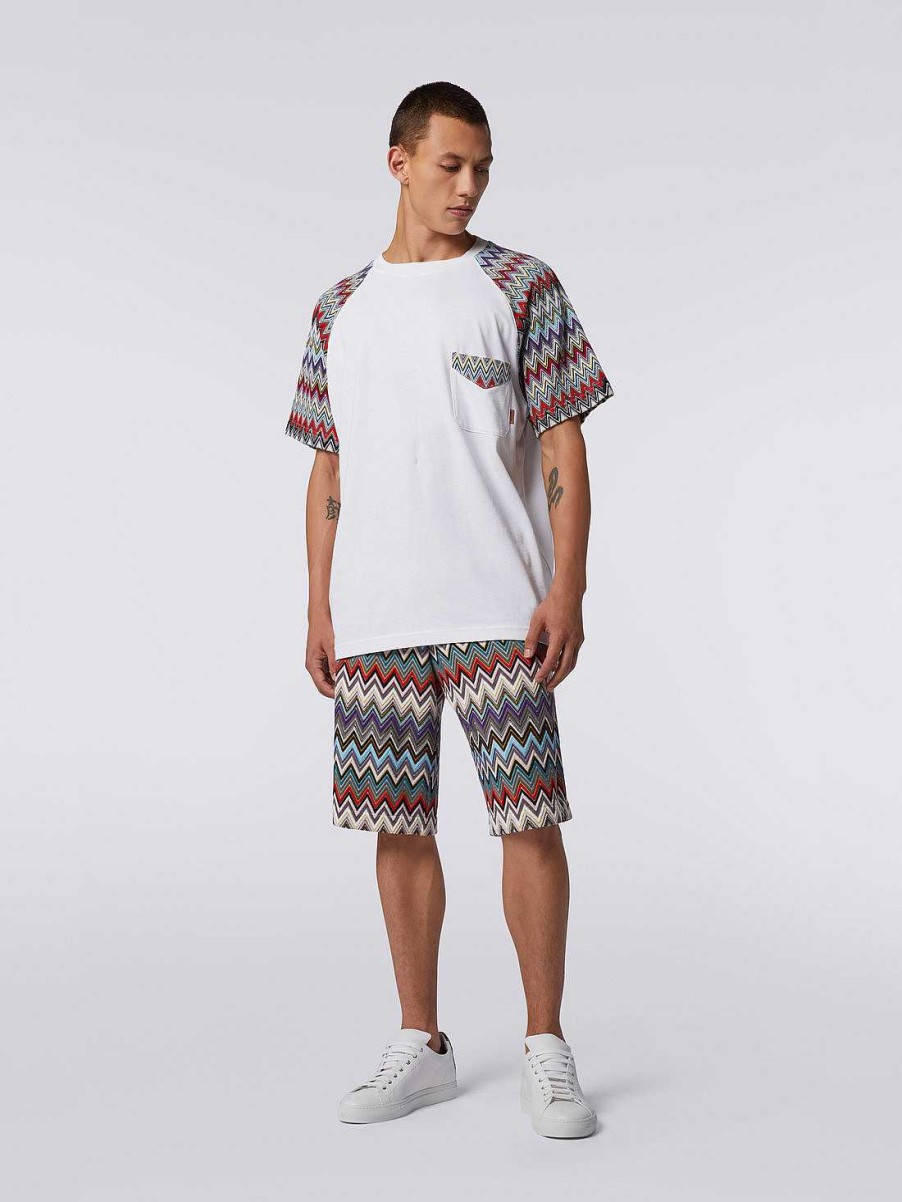 Uomini Missoni Polo E Magliette | T-Shirt Girocollo In Cotone Con Inserti In Maglia Bianco