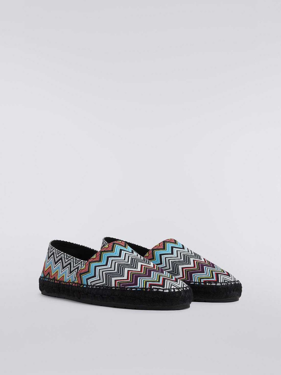 Uomini Missoni Scarpe | Espadrillas Piatte In Tela Stampata Con Scritta Logo Multicolore