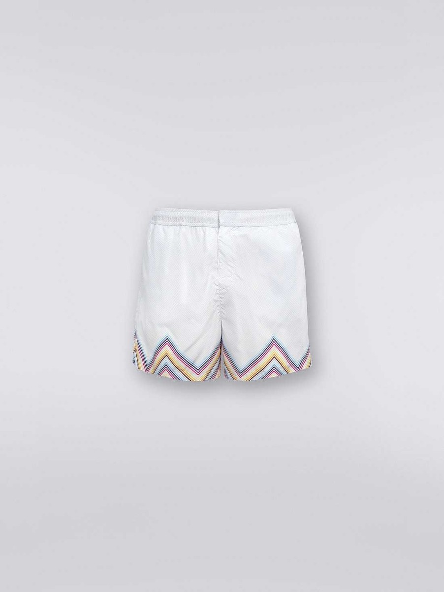 Uomini Missoni Costume Da Bagno | Boxer Da Bagno In Misto Nylon Con Stampa Zig Zag Degrade Bianco