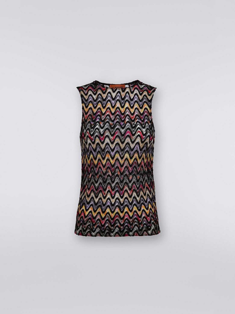 Donne Missoni T-Shirt E Top | Canotta In Lana E Viscosa Con Motivo Ad Onde E Pizzo Multicolore