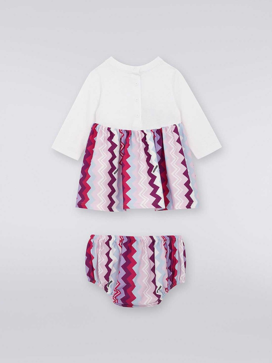 Ragazza (4-14 Anni) Missoni | Completo Due Pezzi Composto Da Abito A Maniche Lunghe Con Logo E Pantaloni Culotte In Cotone Multicolore