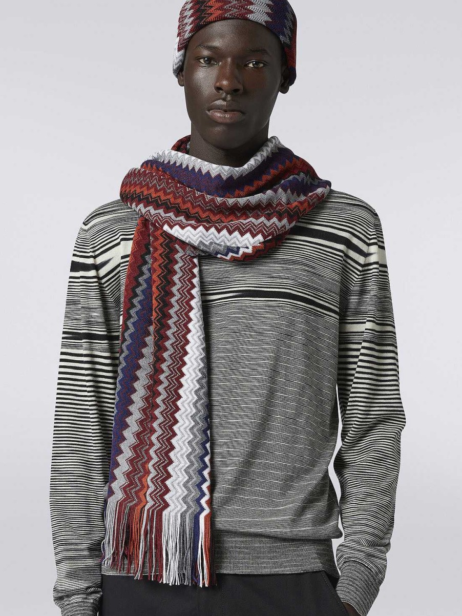 Uomini Missoni Sciarpe E Foulard | Sciarpa Zigzag In Misto Lana Con Frange Multicolore