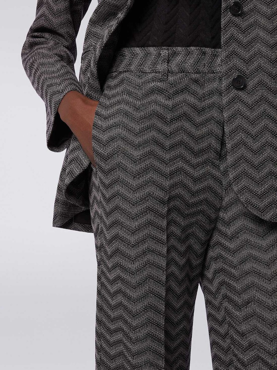 Donne Missoni Pantaloni | Pantaloni Dritti Chevron In Cotone Bianco, Nero E Beige