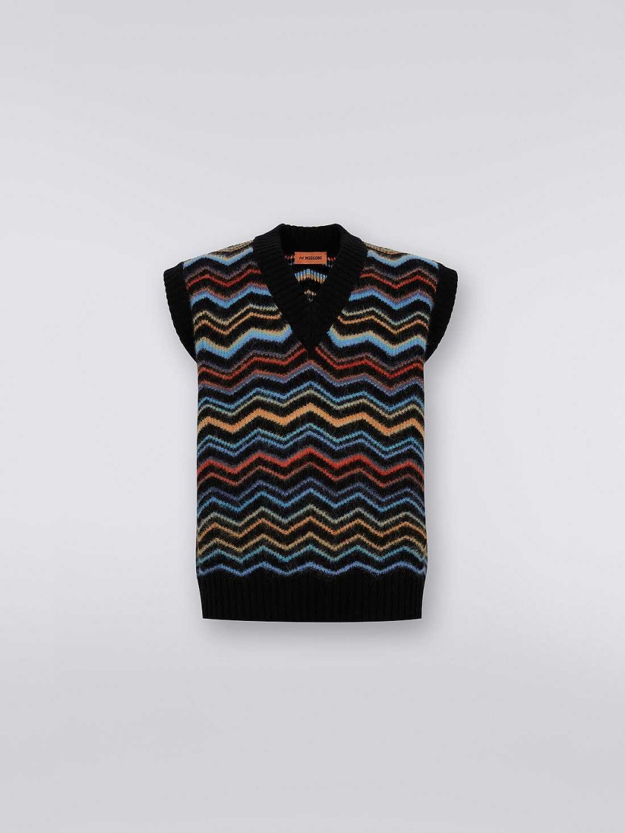 Uomini Missoni Maglieria | Gilet In Lana E Mohair Chevron Multicolore