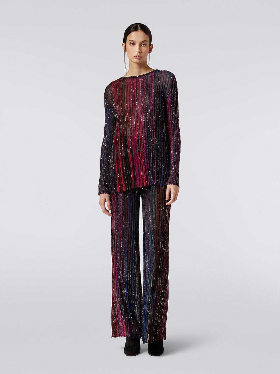 Donne Missoni T-Shirt E Top | Pullover Girocollo In Misto Viscosa Con Paillettes Multicolore