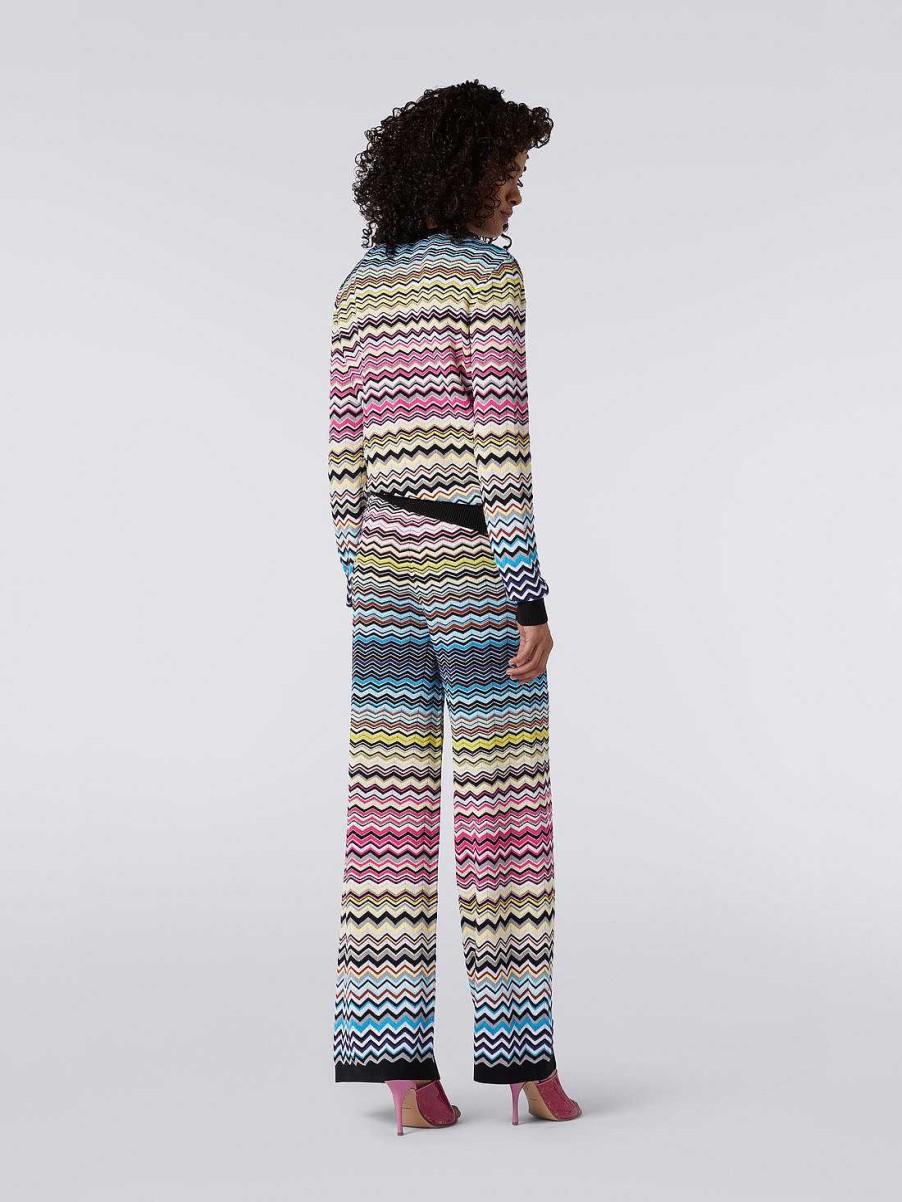 Donne Missoni Pantaloni | Pantaloni Dritti In Cotone E Viscosa Con Chevron Multicolor Multicolore