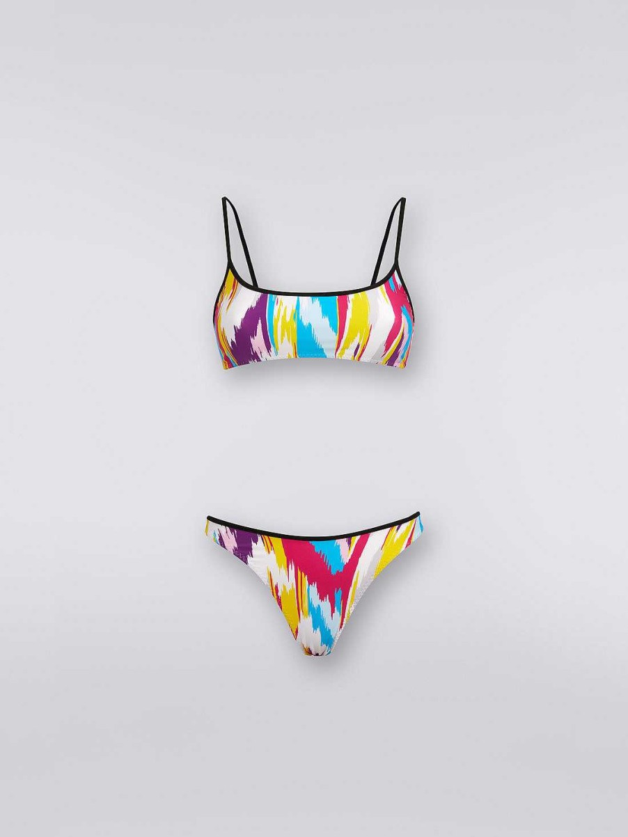 Donne Missoni Costumi Da Bagno | Bikini In Misto Nylon Con Stampa Zigzag Multicolore