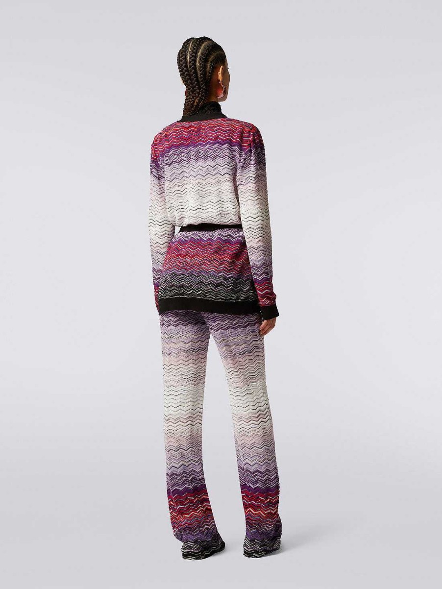 Donne Missoni Maglieria | Cardigan Lungo Chevron In Cotone E Viscosa Con Cintura Multicolore