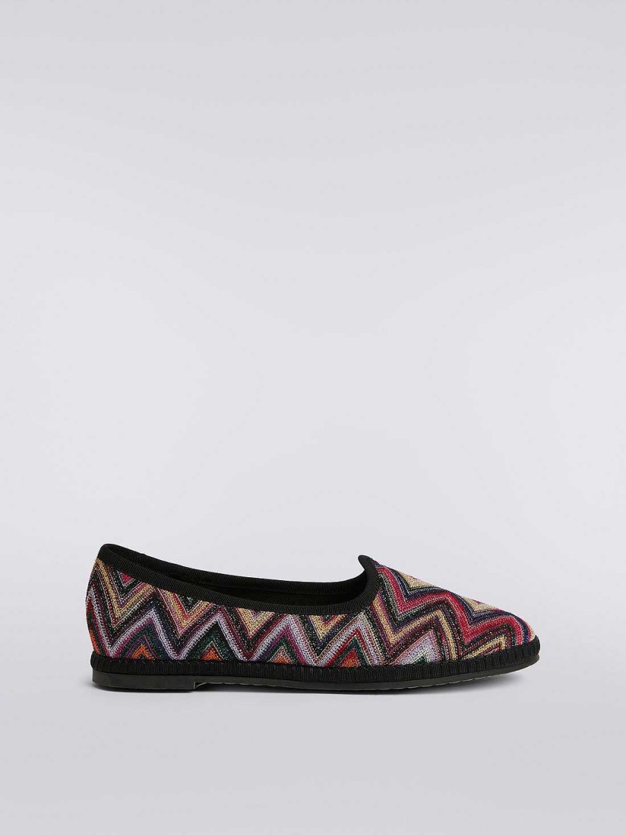 Donne Missoni Scarpe | Friulane In Tessuto Chevron Con Lurex Multicolore