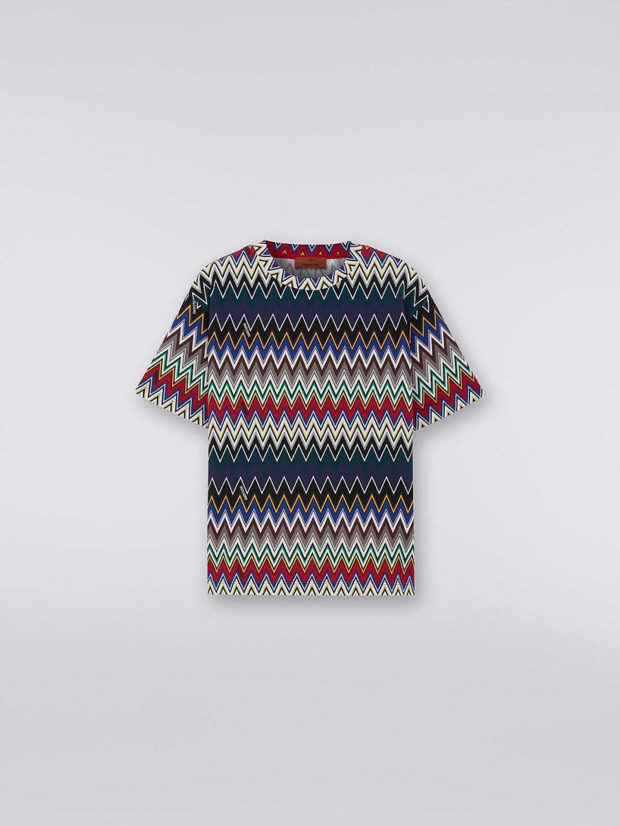 Ragazzo (4-14 Anni) Missoni | T-Shirt In Misto Cotone Con Lavorazione A Zigzag Multicolore