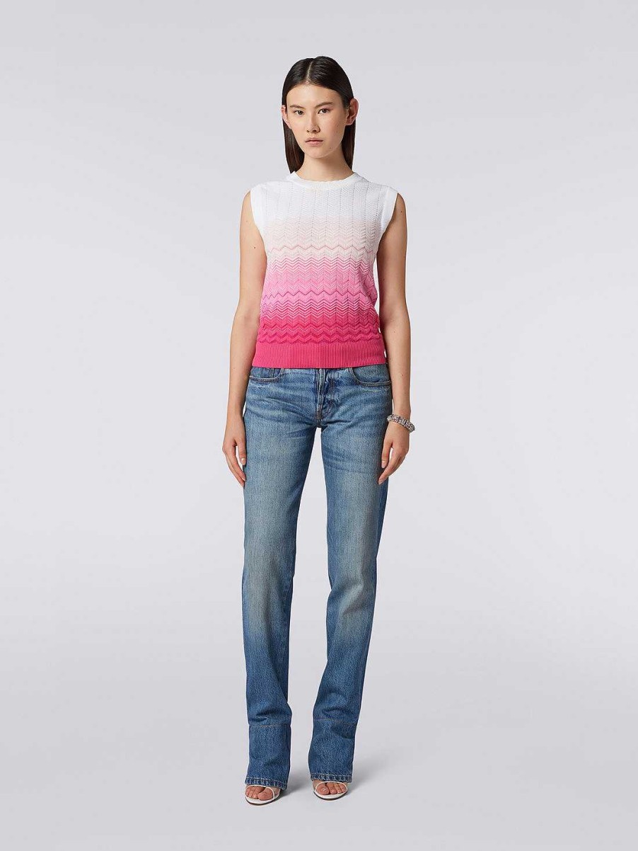 Donne Missoni T-Shirt E Top | Top Senza Maniche In Cotone E Viscosa Degrade A Zigzag Rosa