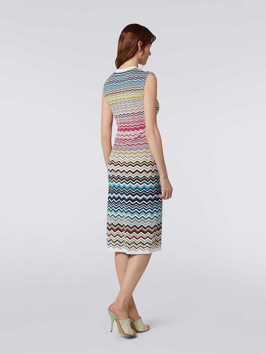 Donne Missoni Vestiti | Abito Longuette Senza Maniche In Cotone E Viscosa Chevron Multicolore