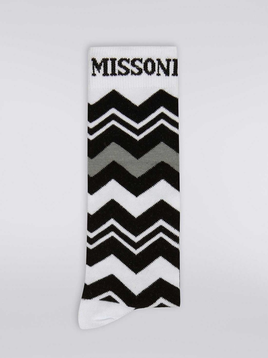 Ragazza (4-14 Anni) Missoni | Calzini In Misto Cotone A Zigzag Nero Bianco