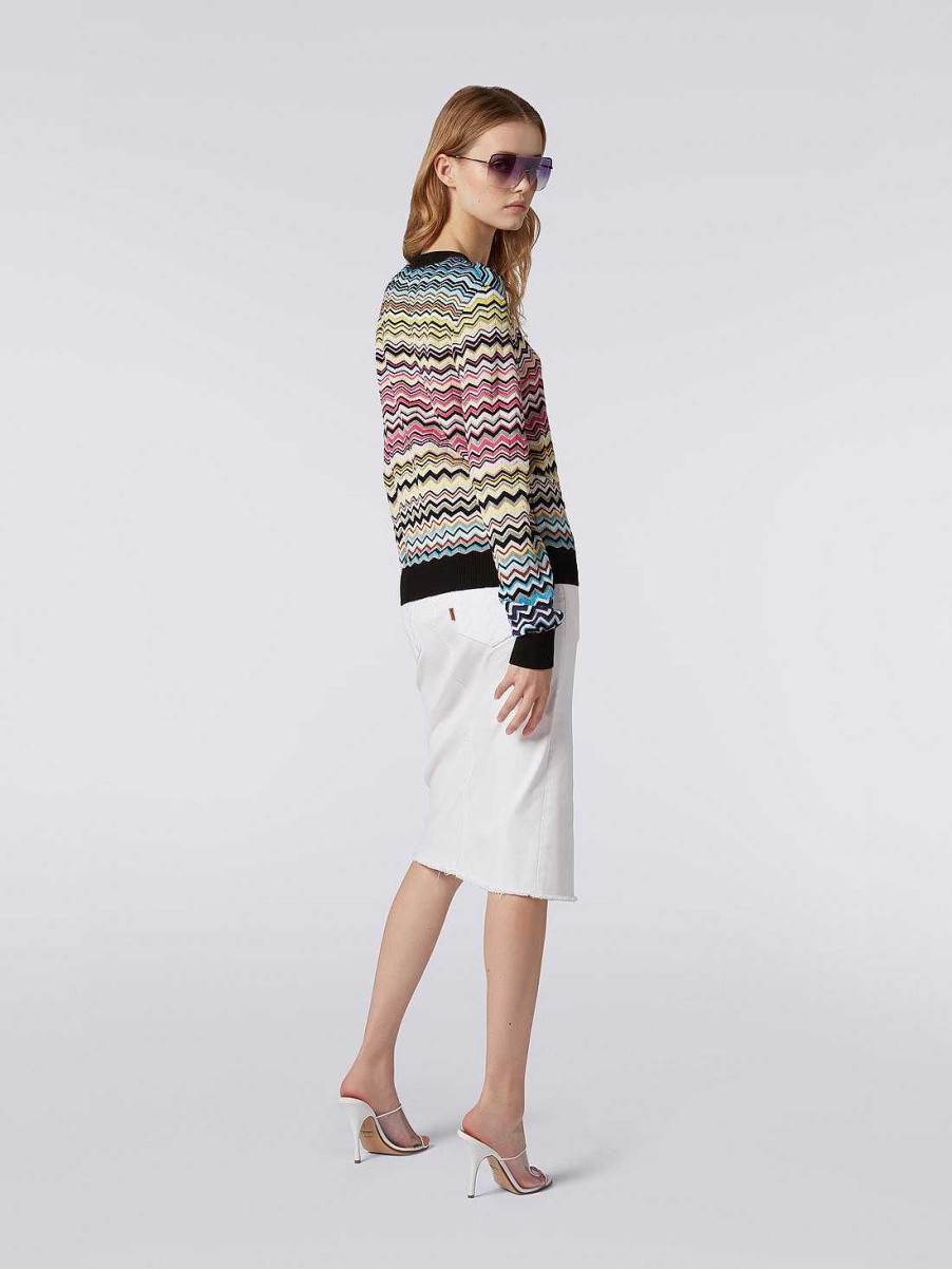 Donne Missoni Maglieria | Maglia Girocollo In Cotone E Viscosa Chevron Multicolore