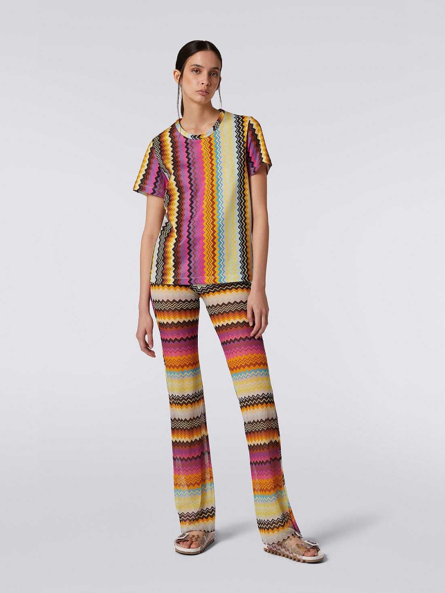 Donne Missoni T-Shirt E Top | T-Shirt Girocollo In Jersey Di Cotone Fantasia Multicolore