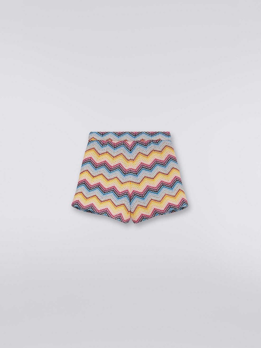 Ragazza (4-14 Anni) Missoni | Shorts In Misto Cotone Lavorato All'Uncinetto Chevron Multicolore