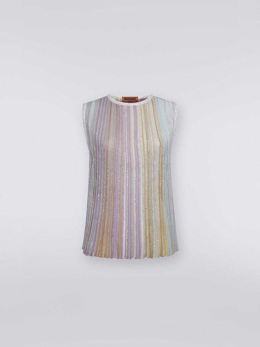 Donne Missoni T-Shirt E Top | Canotta In Misto Viscosa Con Righe Verticali E Paillettes Multicolore