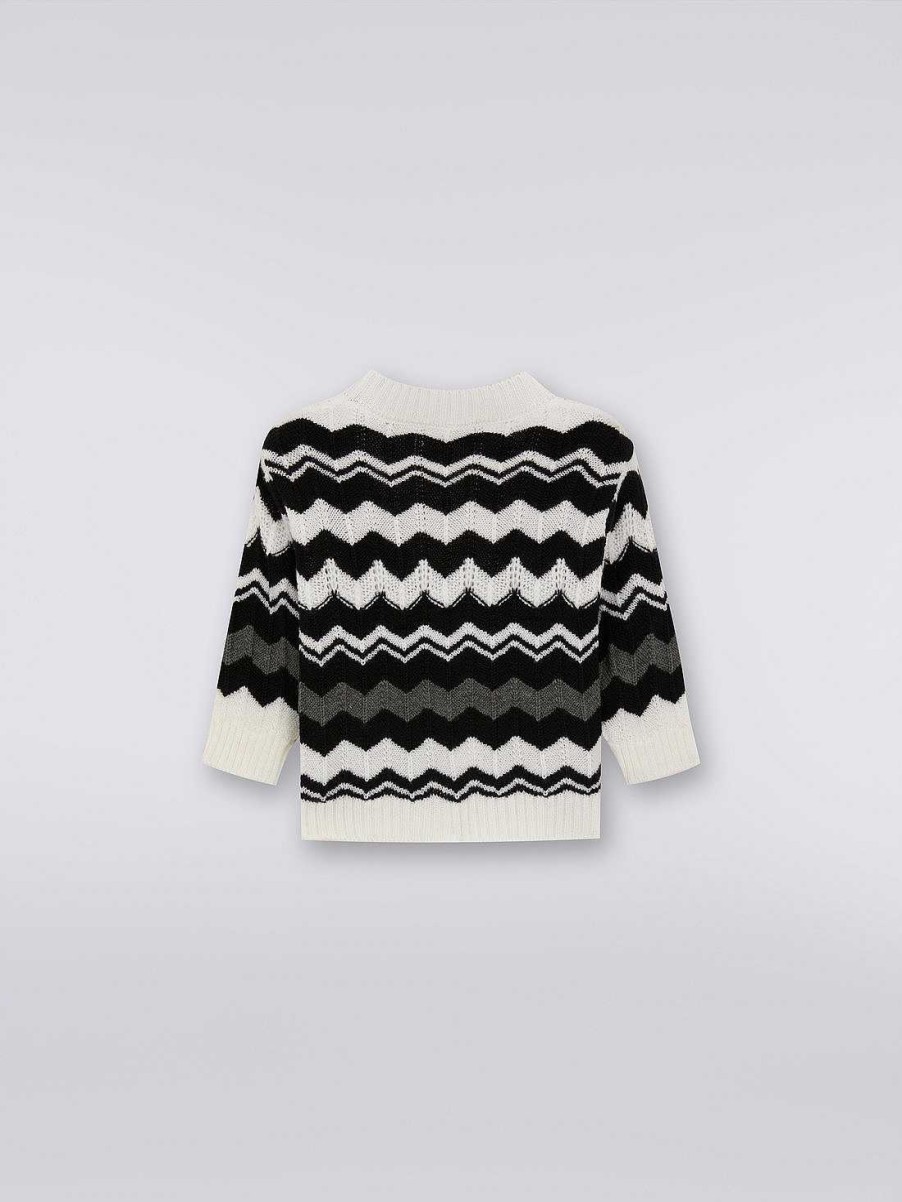 Ragazzo (4-14 Anni) Missoni | Cardigan Corto In Lana Con Zig Zag Nero Bianco