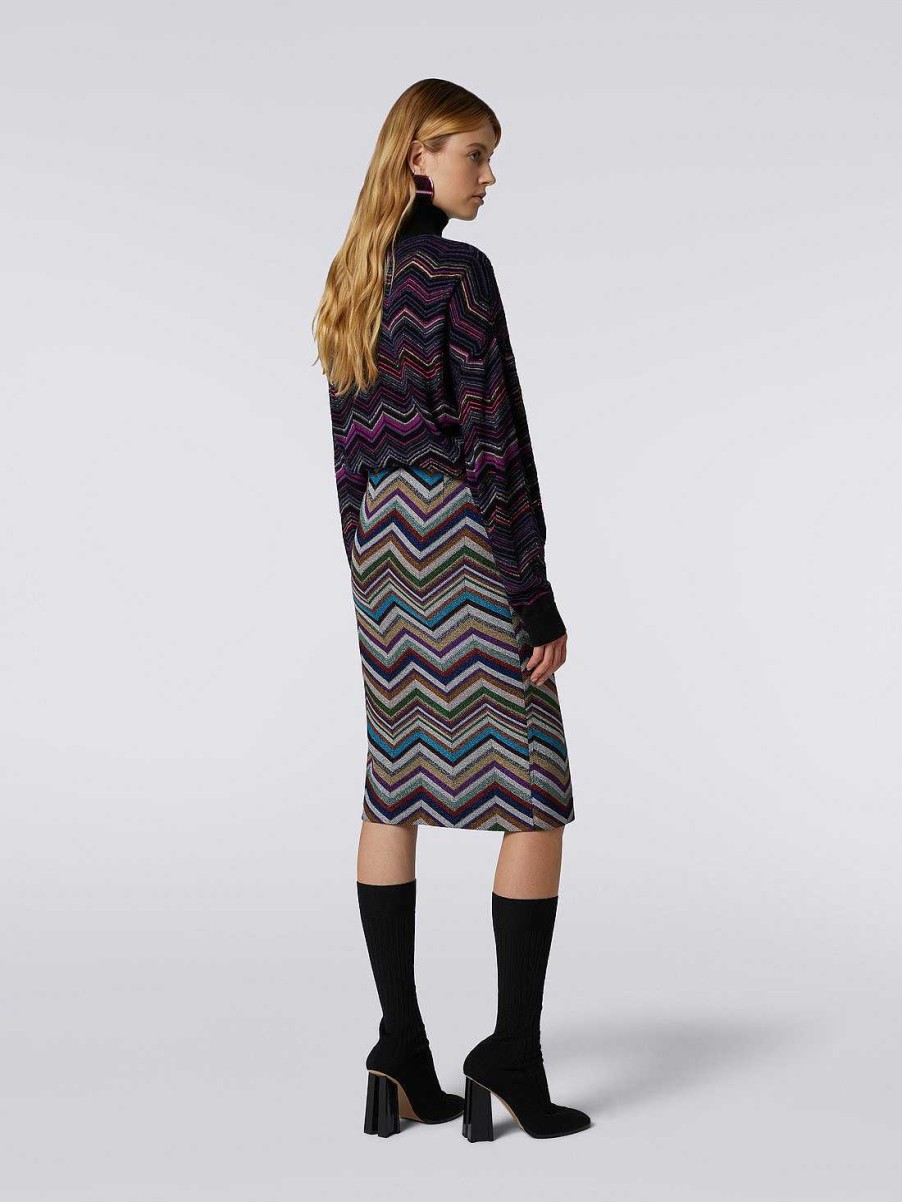 Donne Missoni Gonne | Gonna Con Spacco In Chevron Di Lana E Viscosa E Lurex Multicolore