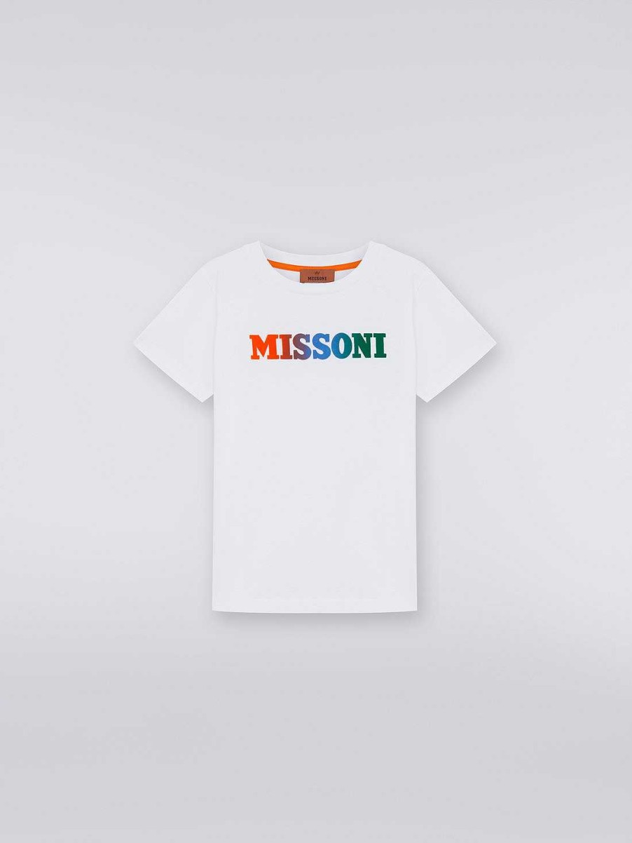 Ragazzo (4-14 Anni) Missoni | T-Shirt In Cotone A Maniche Corte Con Logo Bianco