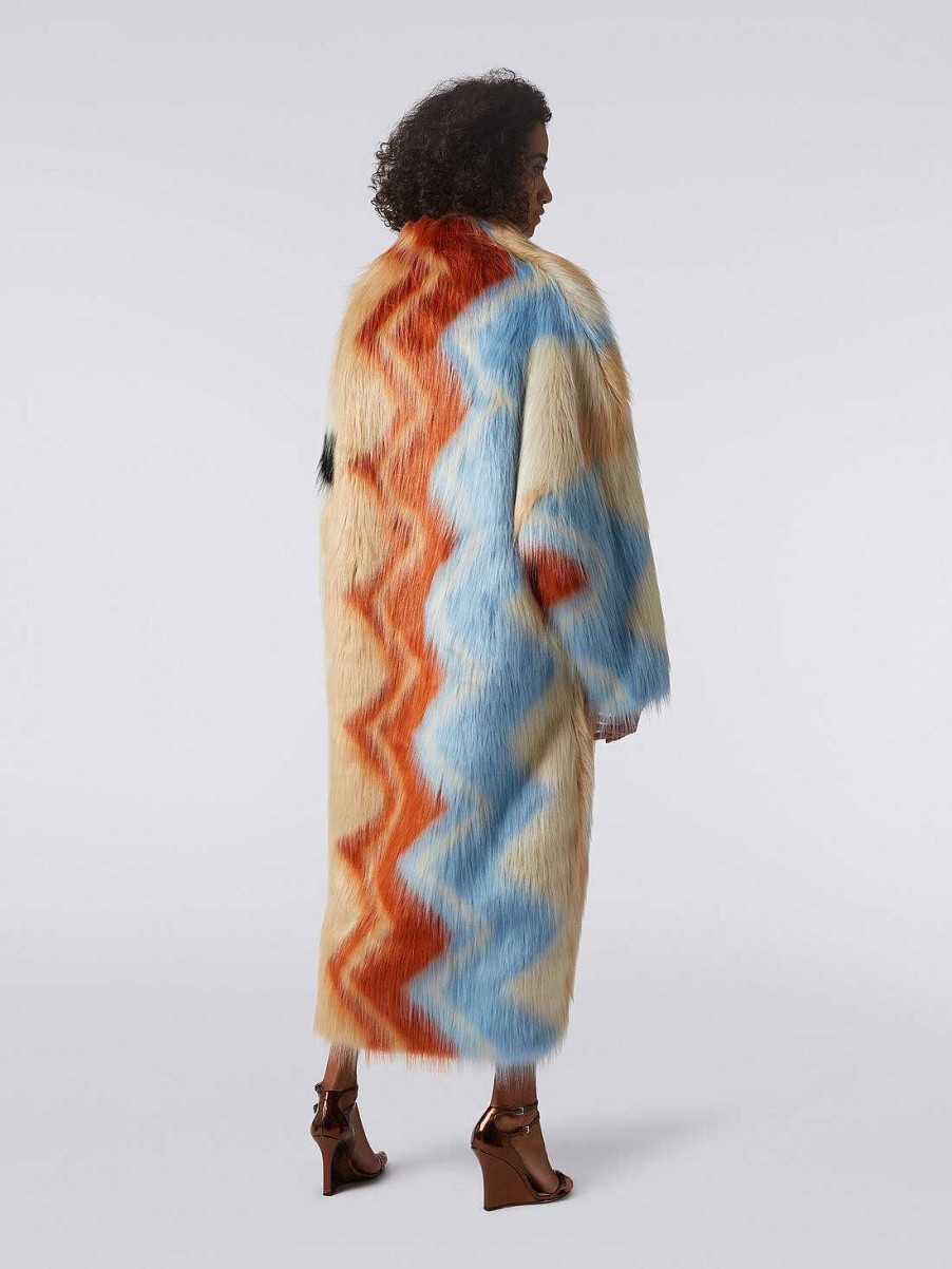 Donne Missoni Cappotti E Giacche | Cappotto Lungo In Ecopelliccia Con Zig Zag Multicolore