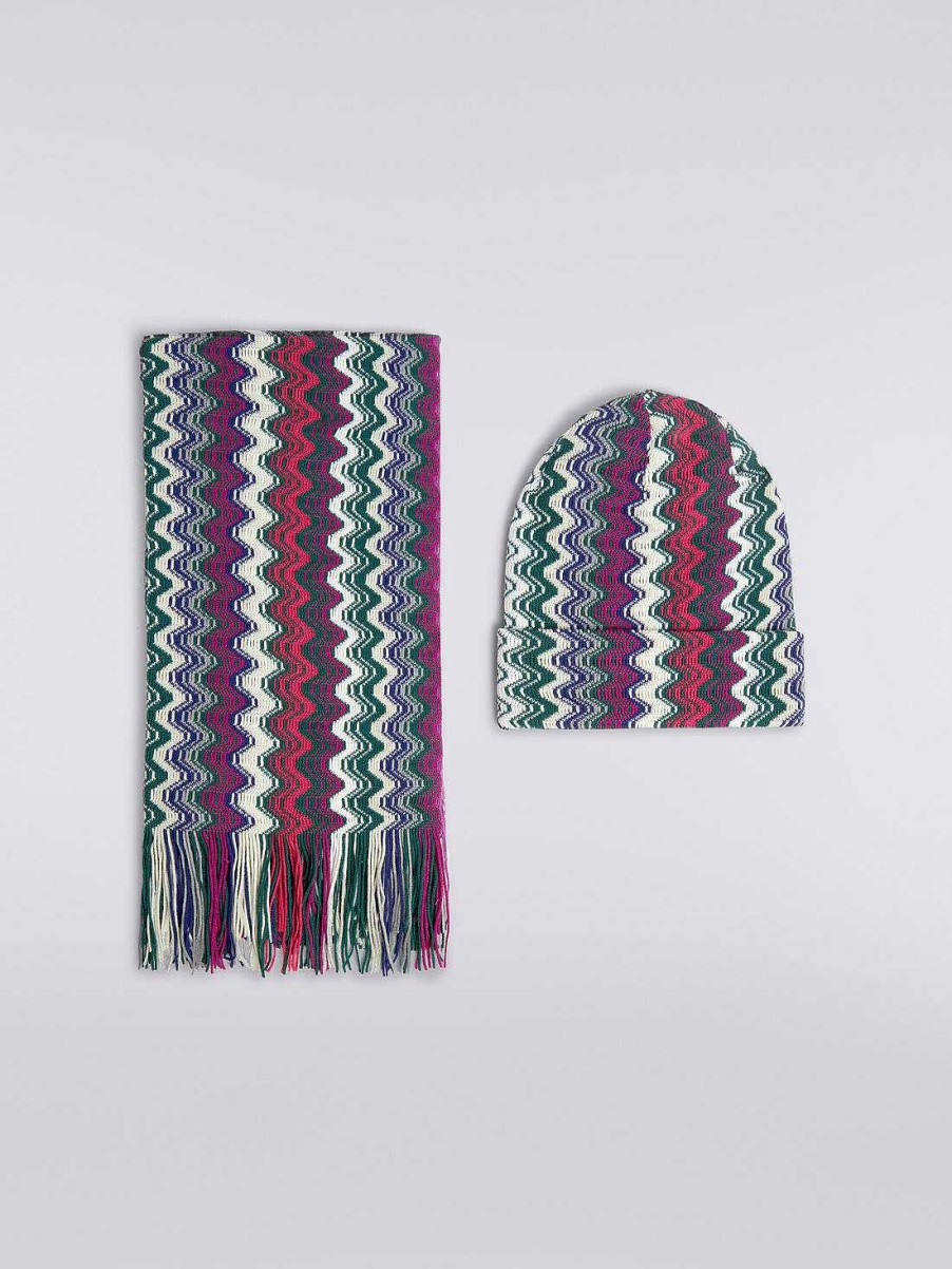 Donne Missoni Sciarpe E Foulard | Set Sciarpa E Berretto In Due Pezzi Di Misto Lana Multicolore