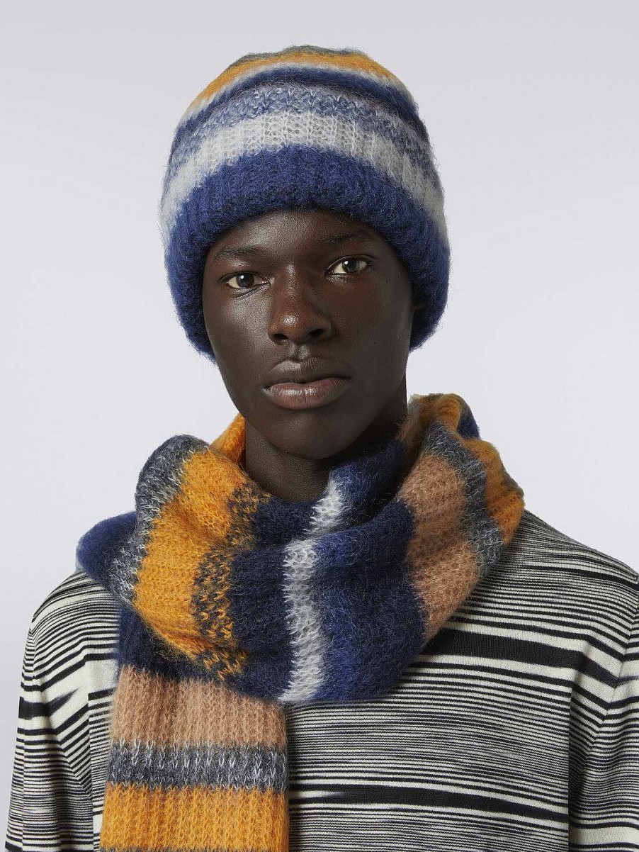 Uomini Missoni Cappelli | Berretto In Misto Mohair Rigato Multicolore