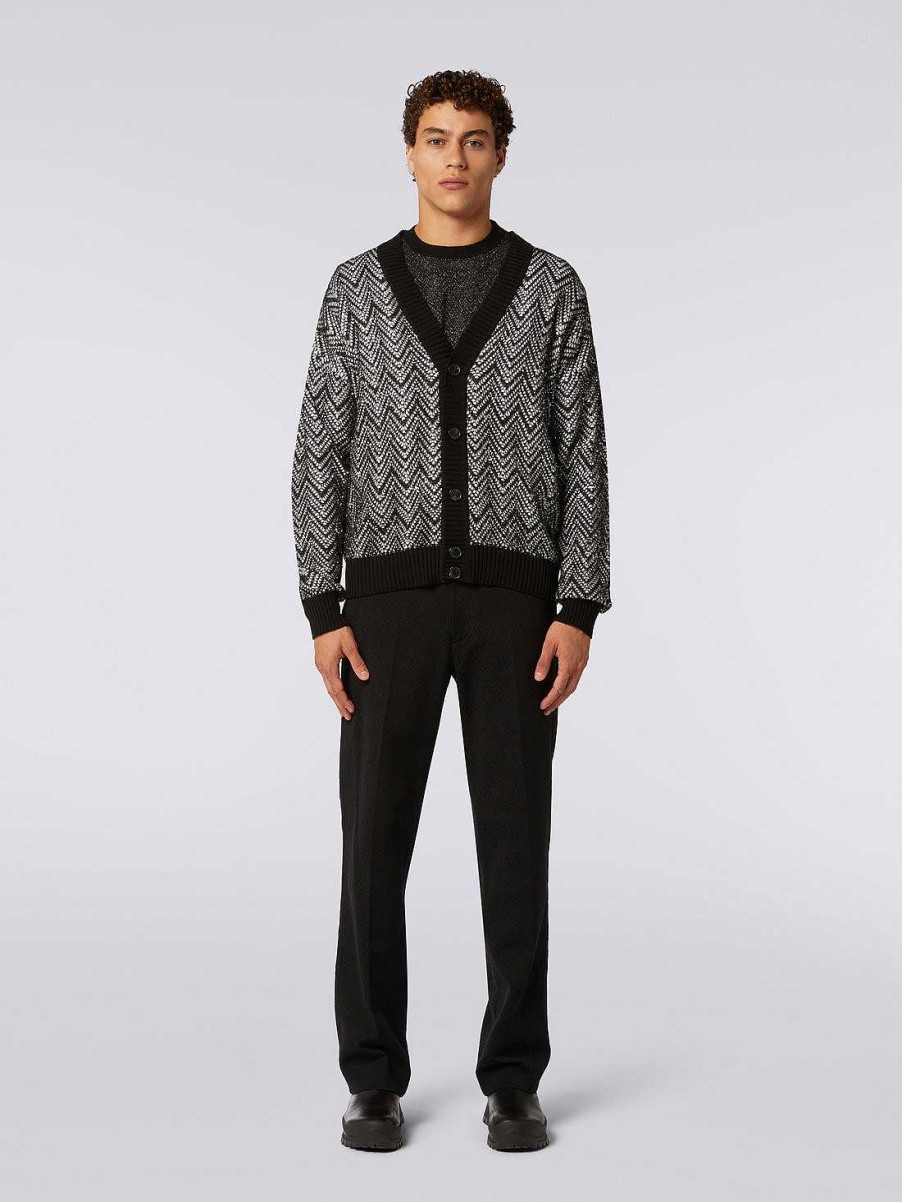 Uomini Missoni Maglieria | Cardigan In Misto Cotone Con Paillettes Nero Bianco