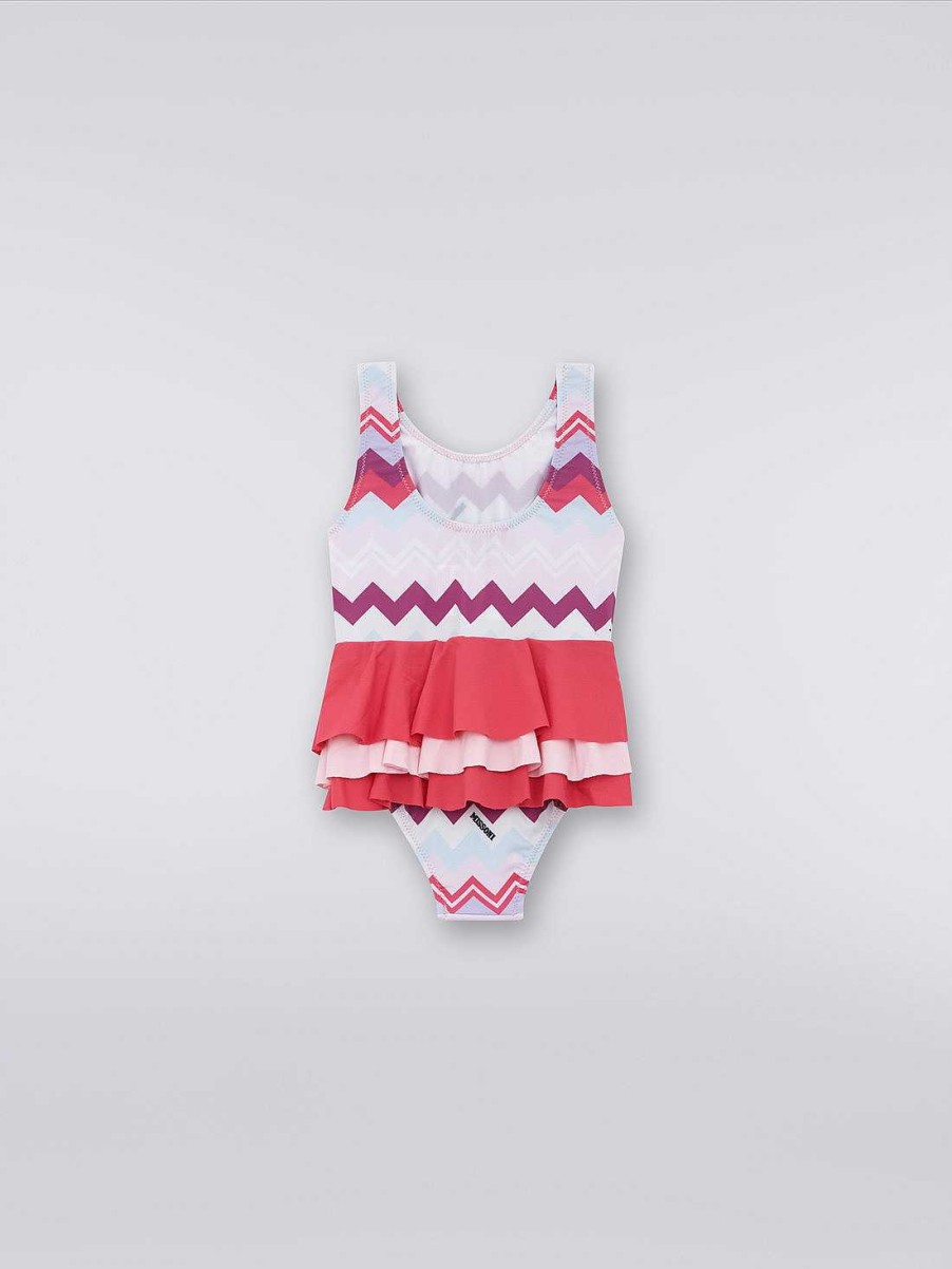 Ragazza (4-14 Anni) Missoni | Costume Da Bagno Intero Con Volant E Motivo A Zigzag Multicolore