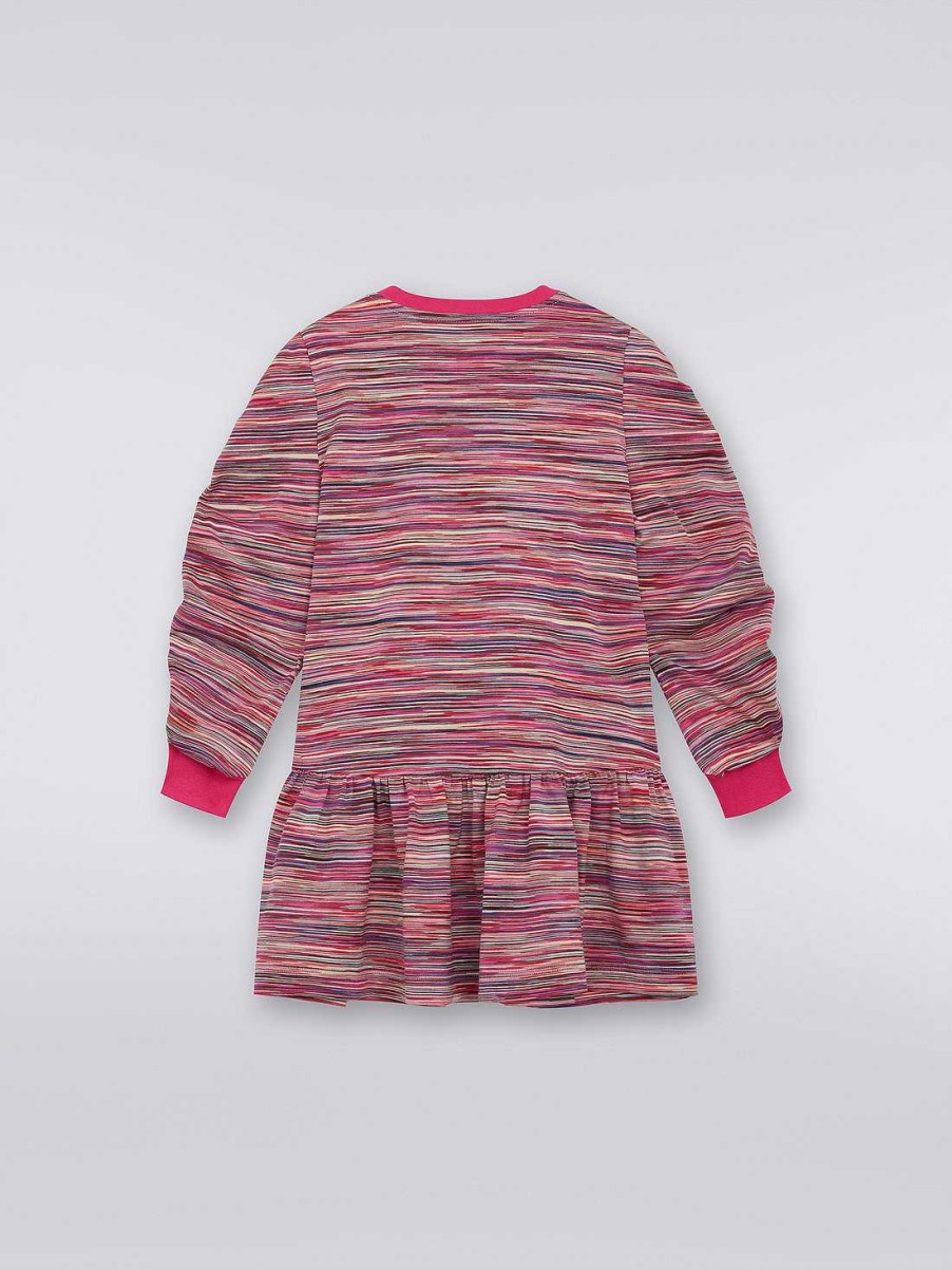 Ragazza (4-14 Anni) Missoni | Abito In Cotone A Maniche Lunghe Con Logo Multicolore