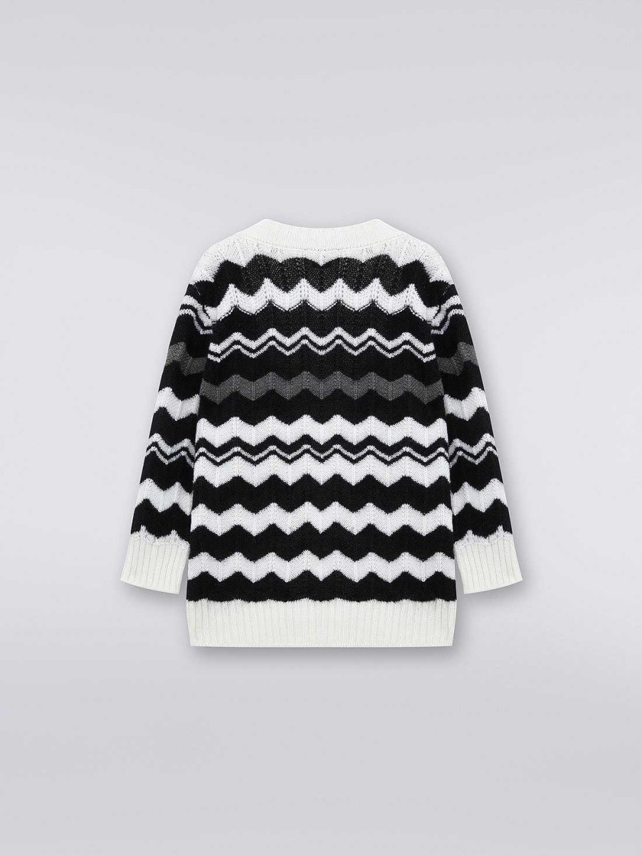 Ragazza (4-14 Anni) Missoni | Cardigan In Lana Con Zig Zag Nero Bianco