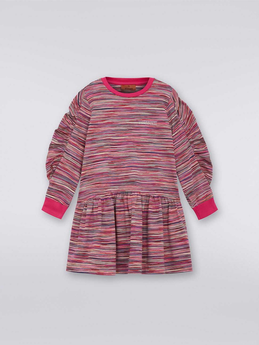 Ragazza (4-14 Anni) Missoni | Abito In Cotone A Maniche Lunghe Con Logo Multicolore