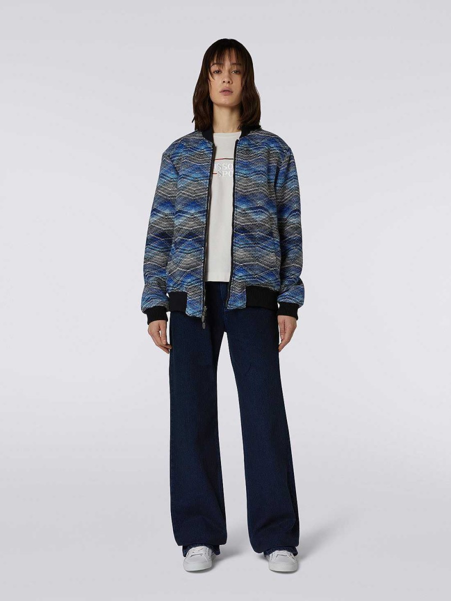 Donne Missoni Vestiario | Bomber In Misto Lana Chevron Blu