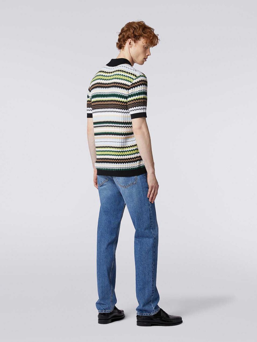 Uomini Missoni Polo E Magliette | Polo A Maniche Corte In Maglia Di Cotone A Zigzag Verde