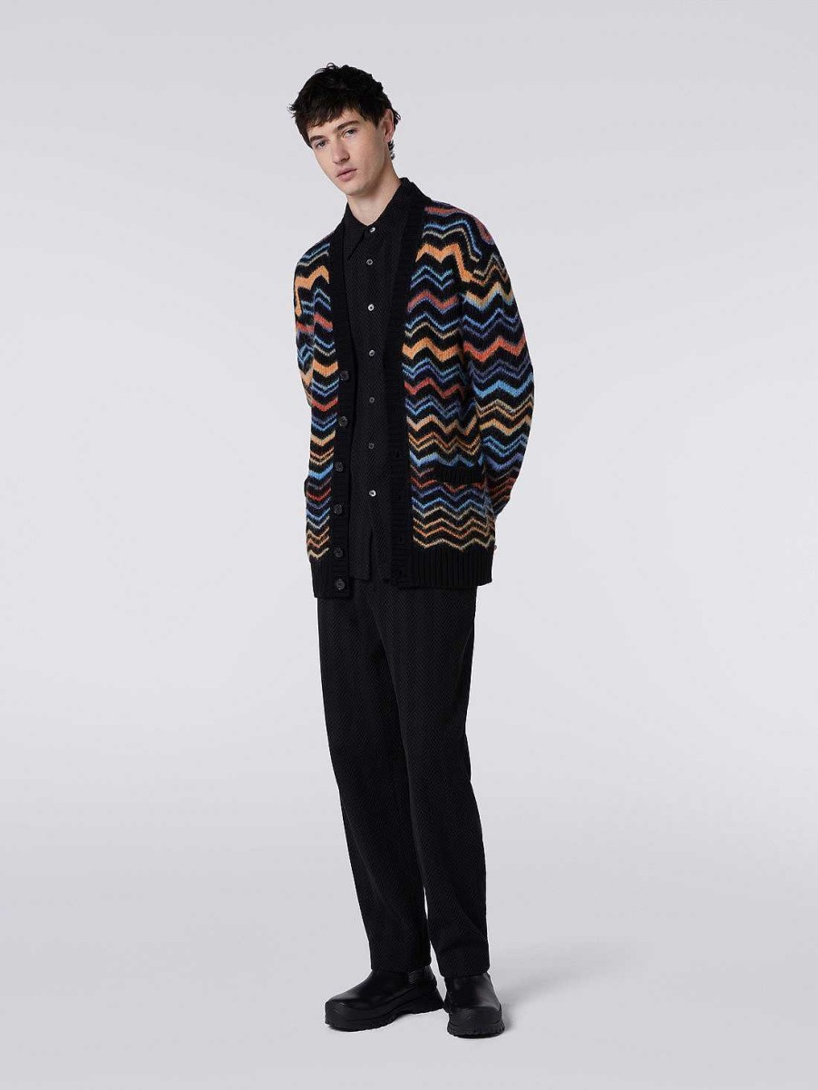 Uomini Missoni Maglieria | Cardigan In Chevron Di Misto Lana Multicolore