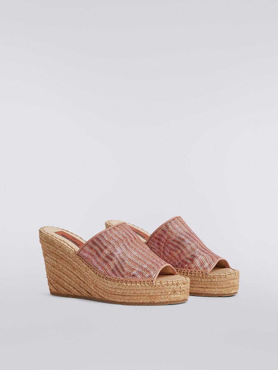 Donne Missoni Accessori | Espadrillas Con Zeppa E Fascia In Maglia Chevron Rosa