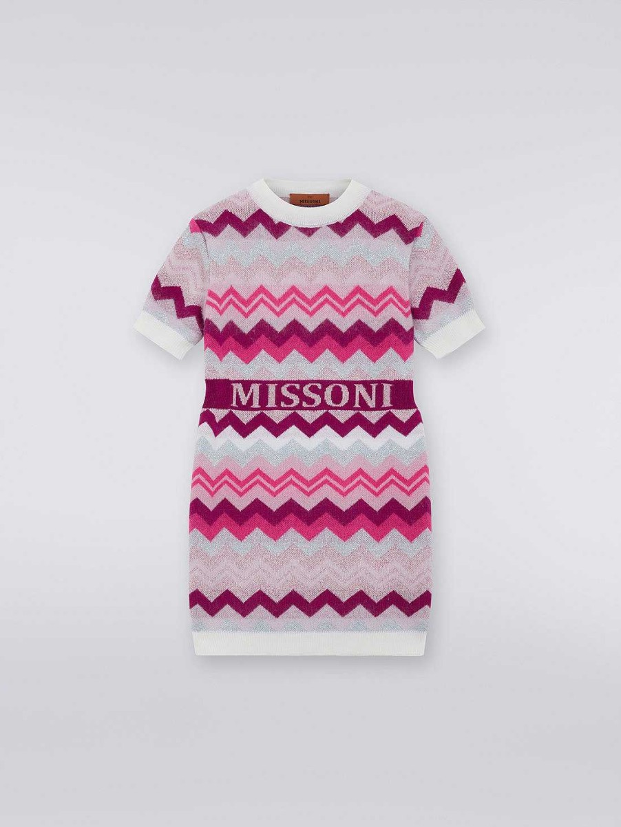 Ragazza (4-14 Anni) Missoni | Abito In Lana Zigzag Con Logo Multicolore