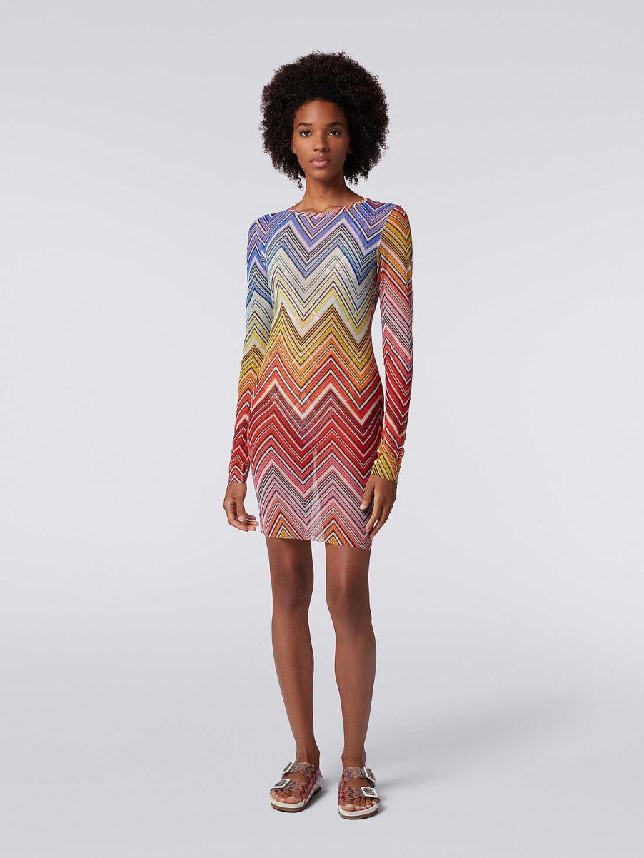 Donne Missoni Abbigliamento Da Spiaggia | Abito Da Mare In Tulle Con Stampa Zig Zag Multicolore