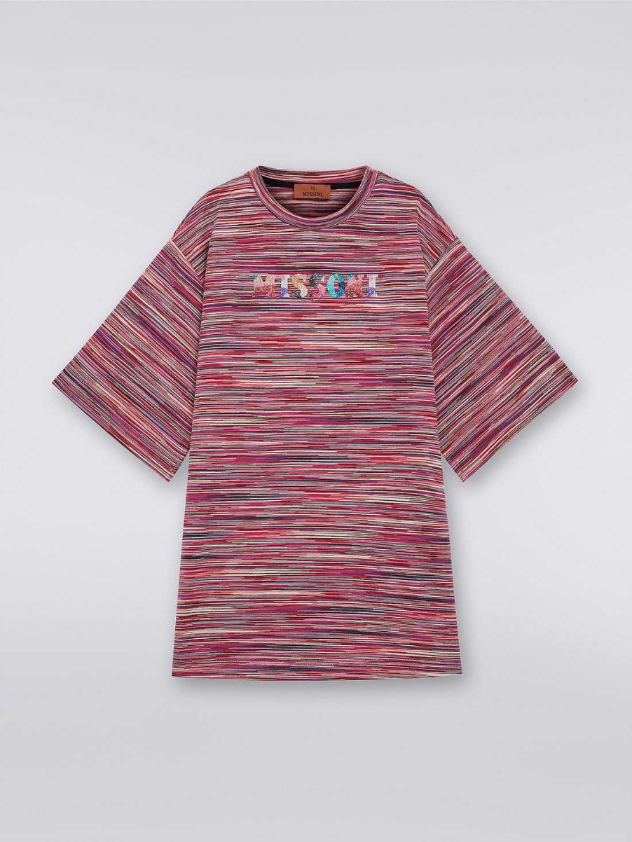 Ragazza (4-14 Anni) Missoni | Abito Oversize A Maniche Corte Con Logo E Paillettes Multicolore