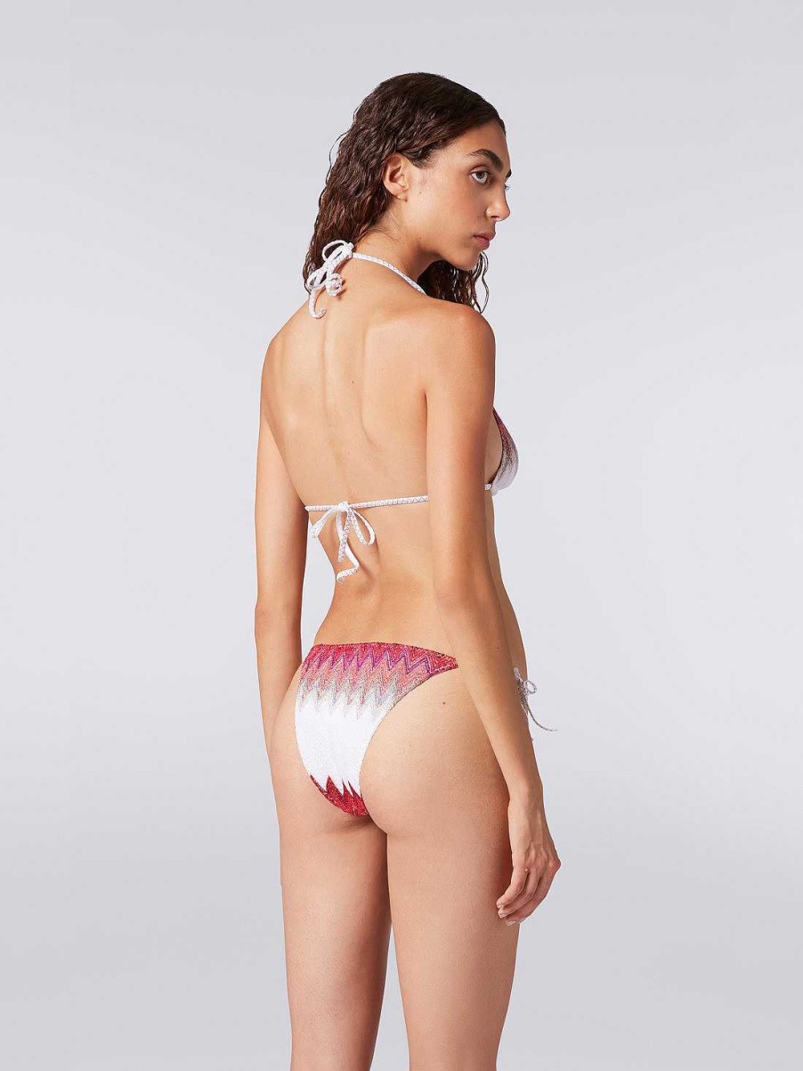 Donne Missoni Costumi Da Bagno | Bikini Zigzag In Misto Viscosa Con Lurex Bianco, Rosa E Fucsia