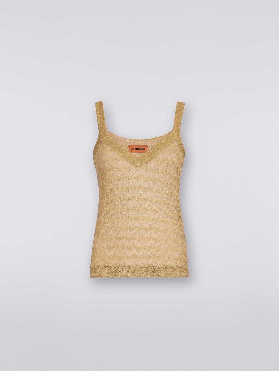 Donne Missoni T-Shirt E Top | Canotta In Maglia Effetto Pizzo Con Lame Lame Ocra E Giallo