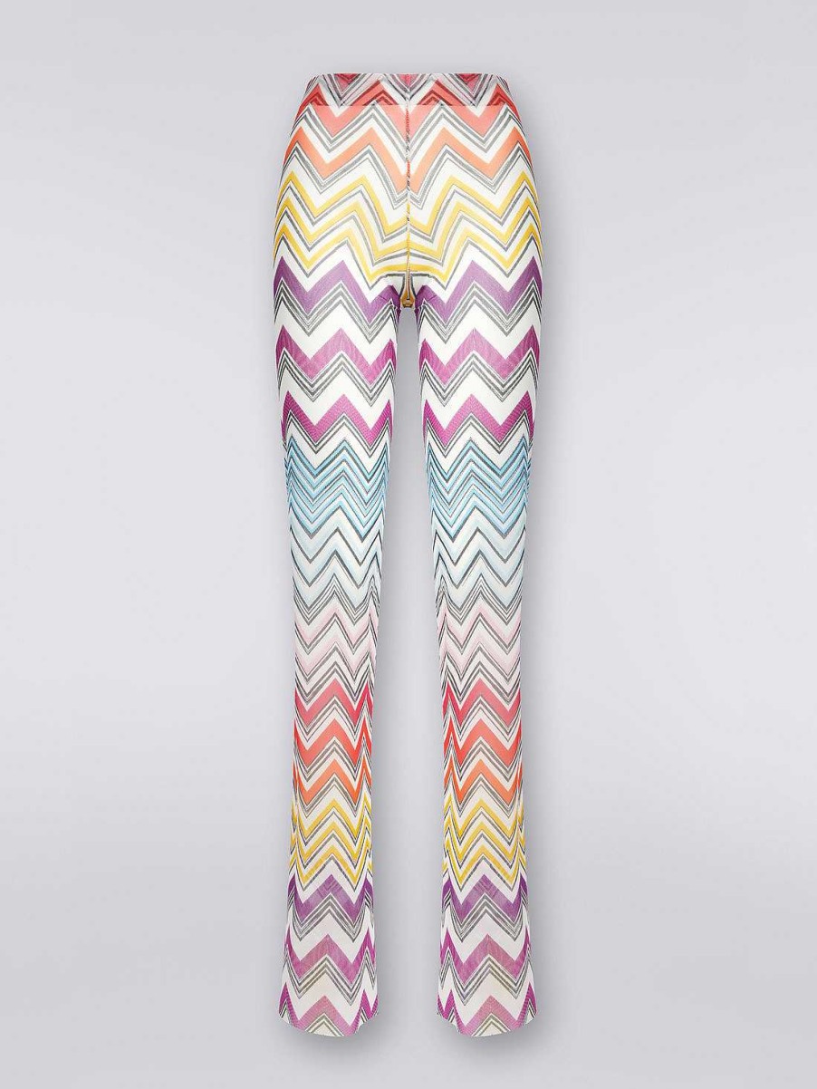 Donne Missoni Abbigliamento Da Spiaggia | Pantaloni Dritti In Tulle Con Stampa Zigzag Multicolore