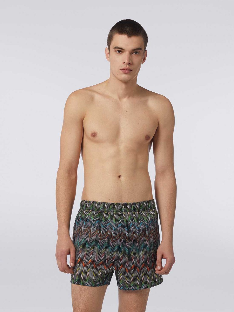 Uomini Missoni Vestiario | Boxer Da Mare In Nylon Con Stampa Logo Multicolore