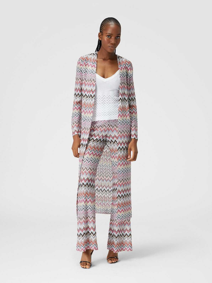 Donne Missoni Pantaloni | Pantaloni A Zampa In Misto Viscosa Lame A Zig Zag Multicolore