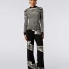 Donne Missoni T-Shirt E Top | Pullover Girocollo A Coste Strette In Cashmere E Seta Nero Bianco