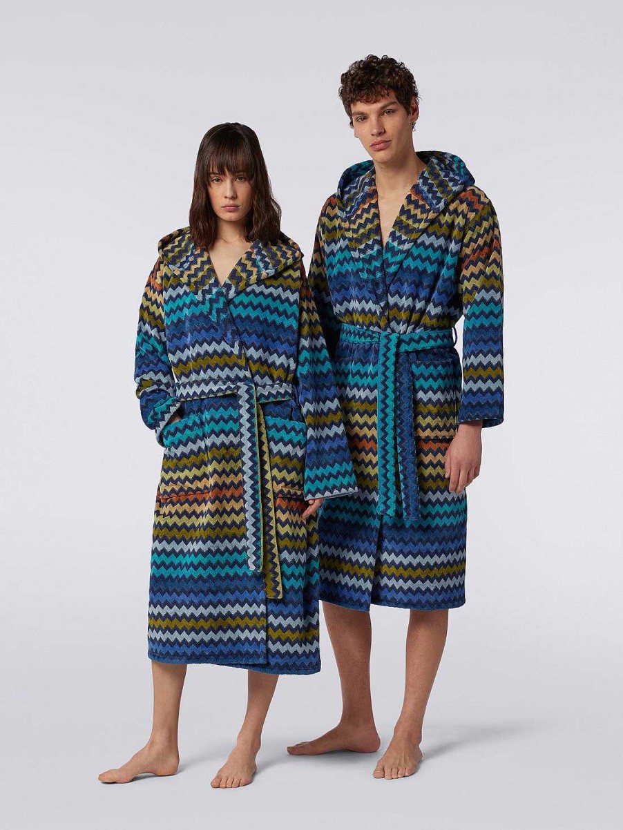 Donne Missoni Accappatoi | Accappatoio Con Cappuccio Warner Blu