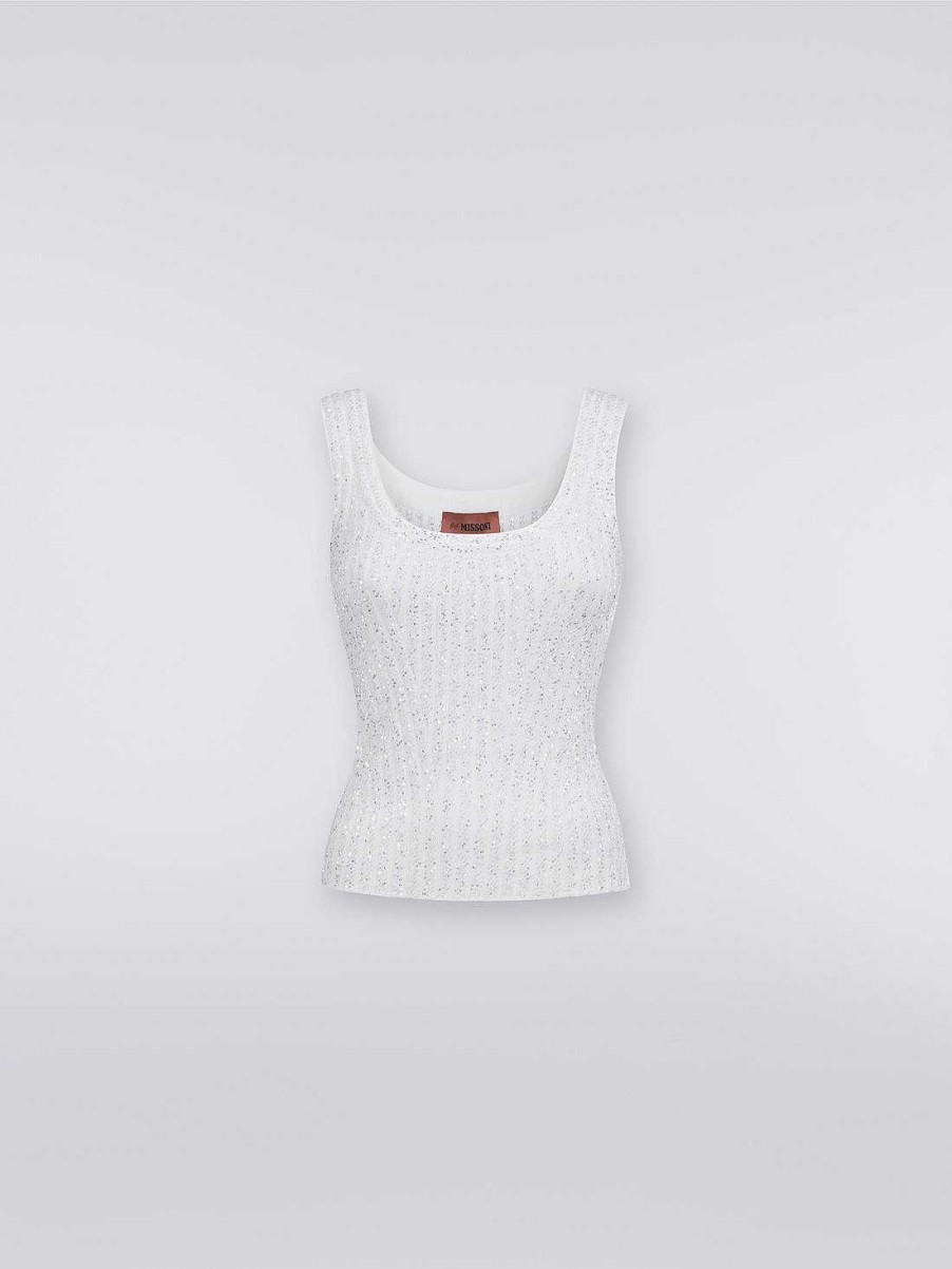 Donne Missoni T-Shirt E Top | Canotta In Misto Viscosa Con Paillettes Bianco