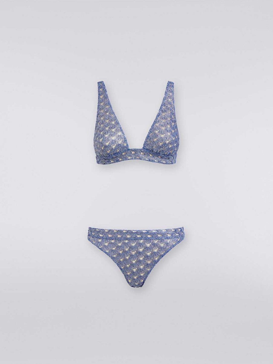 Donne Missoni Costumi Da Bagno | Bikini In Viscosa Effetto Pizzo Con Finitura Lucida Blu