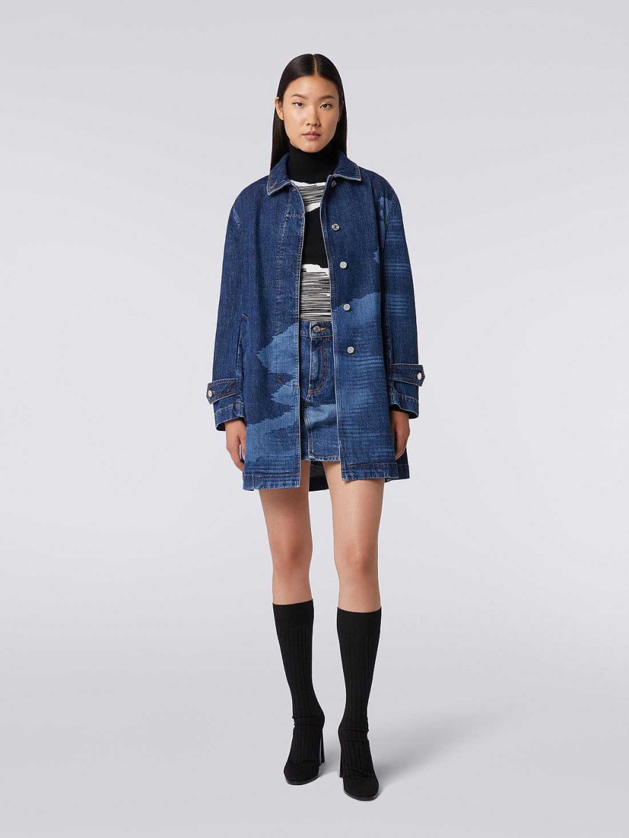 Donne Missoni Cappotti E Giacche | Trench In Denim Fiammato Blu